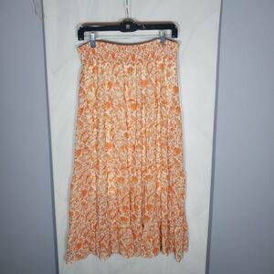 Cato Tiered Maxi Skirt Sz M Orange Cream Vibrant Flowy Boho Cottagecore Festival